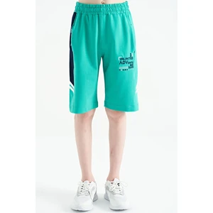 Tommy Life Deniz Yeşili Nakış Desenli Bağcıklı Standart Kalıp Erkek Çocuk Şort - 11124
