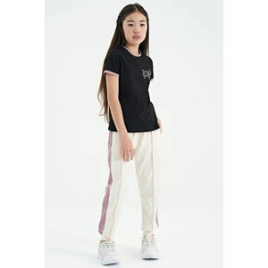 Tommy Life Ekru Yan Bantlı Gizli Fermuar Cep Detaylı Jogger Kız Çocuk Eşofman Alt - 75122
