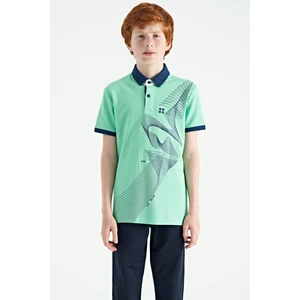 Tommy Life Su Yeşili Baskı Detaylı Standart Kalıp Polo Yaka Erkek Çocuk T-Shirt - 11164