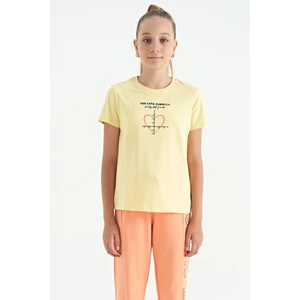 Tommy Life Sarı O Yaka Baskı Detaylı Rahat Kalıp Kız Çocuk T-Shirt - 75129
