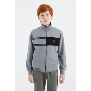 Tommy Life Gri Melanj Dik Yaka Erkek Çocuk Sweatshirt - 11183