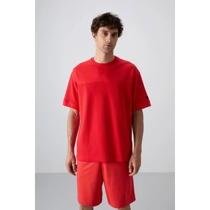 Tommy Life Fiesta Pamuklu Kalın Yüzeyi Dokulu Oversize Fit Basic Erkek T-Shirt - 88340