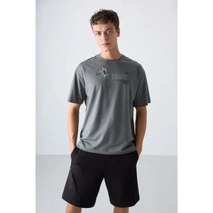 Tommy Life Haki Pamuklu Kalın Yumuşak Dokulu Oversize Fit Baskılı Erkek T-Shirt - 88344