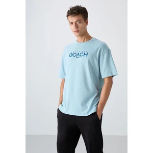 Tommy Life Açık Mavi Pamuklu Kalın Yumuşak Dokulu Oversize Fit Baskılı Erkek T-Shirt - 88329