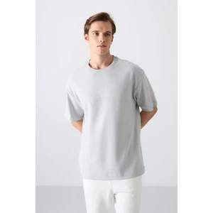 Tommy Life Taş Pamuklu Kalın Yumuşak Dokulu Oversize Fit Baskılı Erkek T-Shirt - 88324