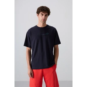 Tommy Life Lacivert Pamuklu Kalın Yumuşak Dokulu Oversize Fit Baskılı Erkek T-Shirt - 88330