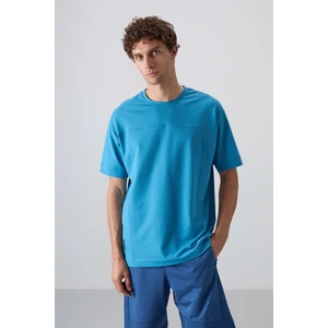 Tommy Life Petrol Mavi Pamuklu Kalın Yumuşak Dokulu Oversize Fit Basic Erkek T-Shirt - 88349
