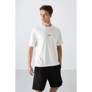 Tommy Life Tommy Life  Ekru Pamuklu Kalın Yumuşak Dokulu Oversize Fit Baskılı Erkek T-Shirt - 88328
