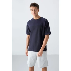 Tommy Life Lacivert Pamuklu Kalın Yüzeyi Dokulu Oversize Fit Basic Erkek T-Shirt - 88340