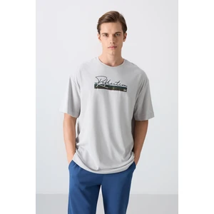 Tommy Life Taş Pamuklu Kalın Yumuşak Dokulu Oversize Fit Baskılı Erkek T-Shirt - 88334