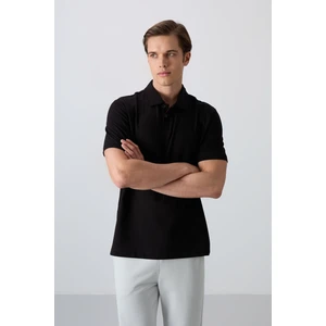 Tommy Life Siyah Pamuklu Kalın Yumuşak Dokulu Standart Fit Basic Polo Yaka Erkek T-Shirt - 88348