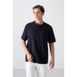 Tommy Life Lacivert Pamuklu Kalın Yumuşak Dokulu Oversize Fit Basic Erkek T-Shirt - 88349