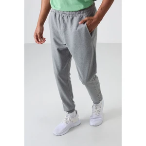 Tommy Life Gri Melanj Pamuk Yumuşak Dokulu Standart Fit Nakışlı Erkek Eşofman Alt - 82133