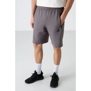 Tommy Life Koyu Gri Gizli Fermuar Arka Cepli Bağcıklı Standart Kalıp Erkek Şort - 81136