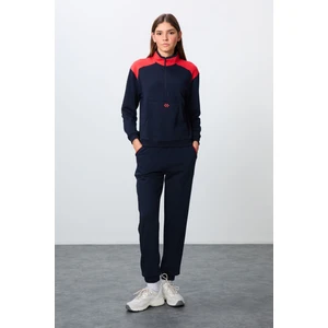 Tommy Life İndigo Kompakt Pamuklu Kalın Pürüzsüz Dokulu Dik Yaka Oversize Fit Kadın Eşofman Takım - 95342