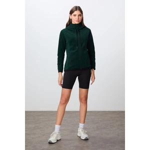 Tommy Life Çam Yeşili Kalın Yumuşak Dokulu Kapüşonlu Standart Fit Nakışlı Polar Kadın Sweatshirt -97287