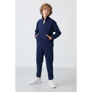 Tommy Life Lacivert Kalın Yumuşak Dokulu Standart Fit Nakışlı Polar Erkek Çocuk eşofman Takım - 11218