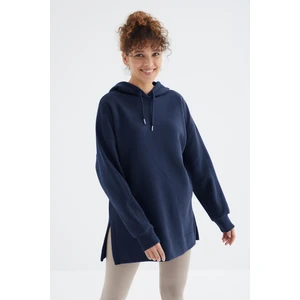 Tommy Life İndigo Reglan Kol Basic Kapüşonlu Oversize Tunik - 97242
