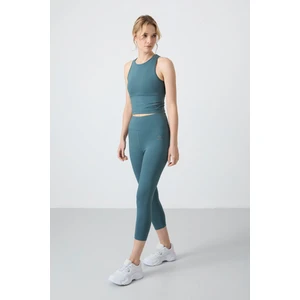 Tommy Life Orman Yeşili Yüksek Bel Kapri-Crop Atlet Slim Fit Kadın Tayt Takım - 95284