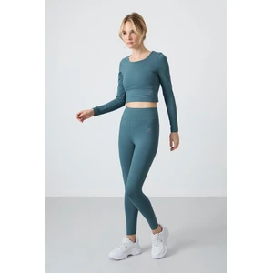 Tommy Life Orman Yeşili Yüksek Bel Uzun Kollu Slim Fit Crop Top Kadın Tayt Takım - 95286