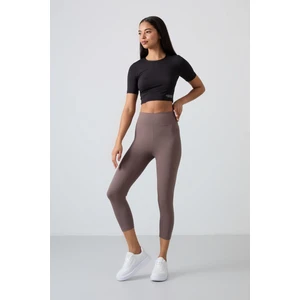 Tommy Life Kahverengi Yüksek Bel Slim Fit Dar Paça Kadın Kapri Tayt - 93097