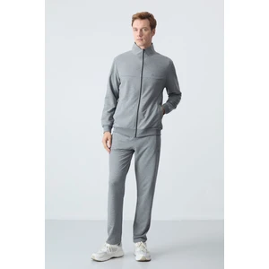 Tommy Life Gri Melanj Pamuklu Kalın Yumuşak Dokulu Comfort Fit Basic Erkek Eşofman Takım - 85260