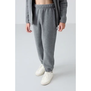 Tommy Life Gri Melanj Kalın Yumuşak Dokulu Standart Fit Nakışlı Polar Kız Çocuk Eşofman Alt - 75155