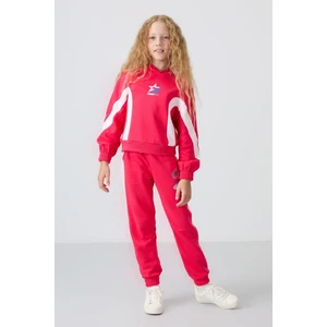 Tommy Life Viva Kırmızı Pamuklu İçi Tüylü Yumuşak Dokulu Standart Fit Baskılı Kız Çocuk Eşofman Takım - 75166