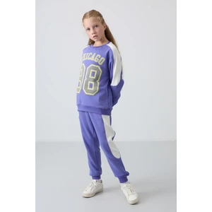 Tommy Life Eflatun Pamuklu İçi Tüylü Yumuşak Dokulu Standart Fit Baskılı Kız Çocuk Eşofman Takım - 75170