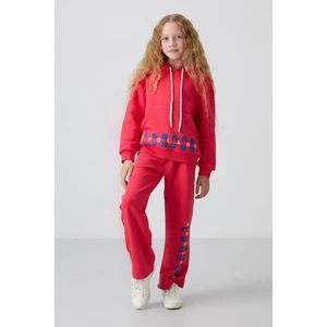 Tommy Life Viva Kırmızı Pamuklu İçi Tüylü Yumuşak Dokulu Oversize Baskılı Kız Çocuk Eşofman Takım - 75147