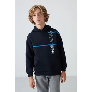 Tommy Life Lacivert Pamuklu Kalın İçi Tüylü Yumuşak Dokulu Standart Fit Baskılı Erkek Çocuk Sweatshirt - 11239