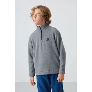 Tommy Life Gri Melanj Kalın Yumuşak Dokulu Standart Fit Nakışlı Polar Erkek Çocuk Sweatshirt - 11221