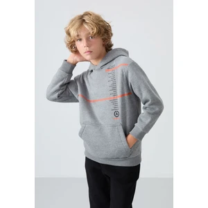 Tommy Life Gri Melanj Pamuklu Kalın İçi Tüylü Yumuşak Dokulu Standart Fit Baskılı Erkek Çocuk Sweatshirt - 11239