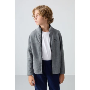 Tommy Life Gri Melanj Kalın Yumuşak Dokulu Standart Fit Nakışlı Polar Erkek Çocuk Sweatshirt - 11223