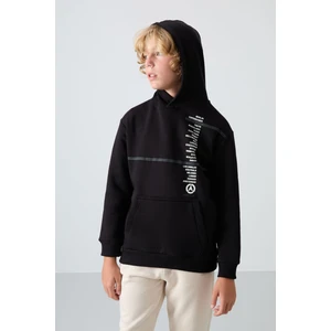 Tommy Life Siyah Pamuklu Kalın İçi Tüylü Yumuşak Dokulu Standart Fit Baskılı Erkek Çocuk Sweatshirt - 11239