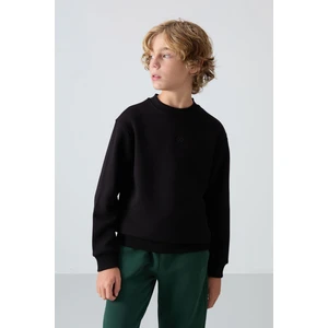 Tommy Life Siyah Pamuklu Kalın İçi Tüylü Yumuşak Dokulu Standart Fit Nakışlı Erkek Çocuk Sweatshirt - 11232