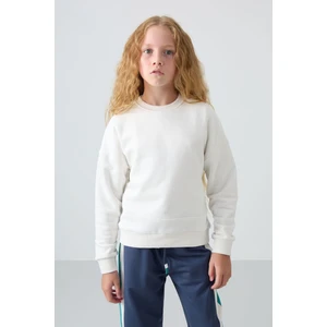 Tommy Life Ekru Pamuklu İçi Tüylü Yumuşak Dokulu Oversize Nakışlı Kız Çocuk Sweatshirt - 75150