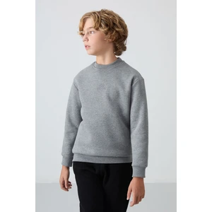 Tommy Life Gri Melanj Pamuklu Kalın İçi Tüylü Yumuşak Dokulu Standart Fit Nakışlı Erkek Çocuk Sweatshirt - 11232