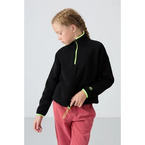 Tommy Life Siyah Kalın Yumuşak Dokulu Standart Fit Nakışlı Polar Kız Çocuk Sweatshirt - 75151