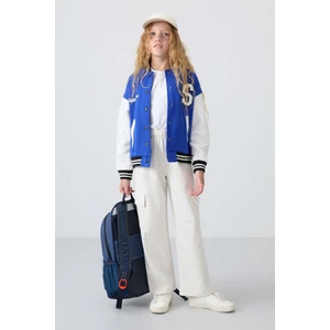 Tommy Life Gece Mavi Pamuklu İçi Tüylü Yumuşak Dokulu Standart Fit Nakışlı Kız Çocuk Kolej Ceket - 75163