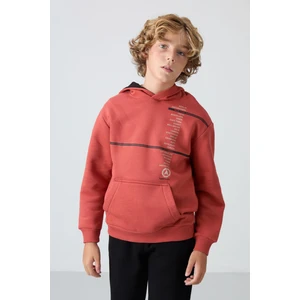 Tommy Life Kiremit Pamuklu Kalın İçi Tüylü Yumuşak Dokulu Standart Fit Baskılı Erkek Çocuk Sweatshirt - 11239