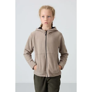 Tommy Life Koyu Bej Kalın Yumuşak Dokulu Standart Fit Nakışlı Polar Kız Çocuk Sweatshirt - 75152