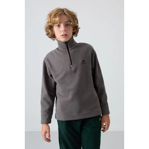 Tommy Life Koyu Gri Kalın Yumuşak Dokulu Standart Fit Nakışlı Polar Erkek Çocuk Sweatshirt - 11221