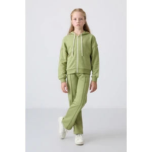 Tommy Life Yağ Yeşil Pamuklu İçi Tüylü Yumuşak Dokulu Standart Fit Nakışlı Kız Çocuk Eşofman Takım - 75161