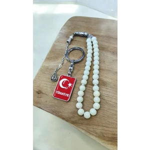 Hediyelik 33'lü Cam Model Tesbih ve Türk Bayrağı Anahtarlık