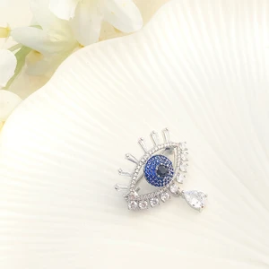 Broş Kadın Zirkon Taşlı Nazar Göz Broş Gözyaşı Yaka İğnesi Silver 3cm