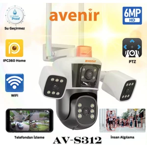 AV-S312 Wi-Fi Akıllı Ip ve Kablolu Çift Başlıklı 3 Lens 3 Kameralı 12 Mega Piksel