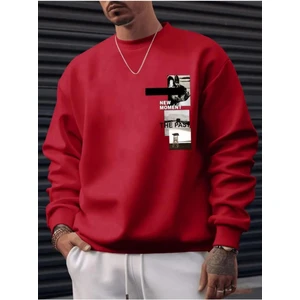 Erkek Kırmızı New Moment The Post Baskılı Bsiklet Yaka Sweatshirt