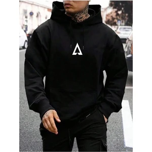 Erkek Siyah Üçgen Baskılı Sweatshirt