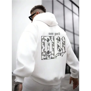 Erkek Beyaz Ny Life  Baskılı Sweatshirt